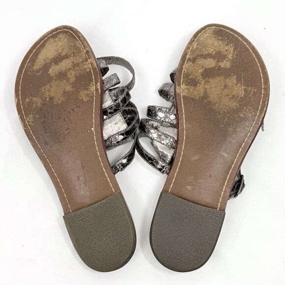 Sam Edelman GILDA Gunmetal Silver Snakeskin Open Toe Buckle Gladiator Sandals - Picture 9 of 10